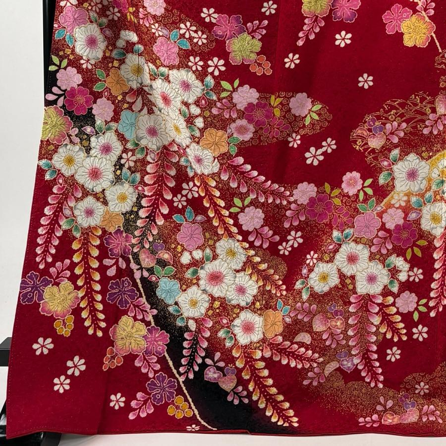 新品 正絹 袷 翠山工房 辻が花 藤 焦茶 トールサイズ 裄丈72 美品 振袖 身丈174.5cm 裄丈69cm L 袷 翠山工房 落款あり 辻が花 金彩