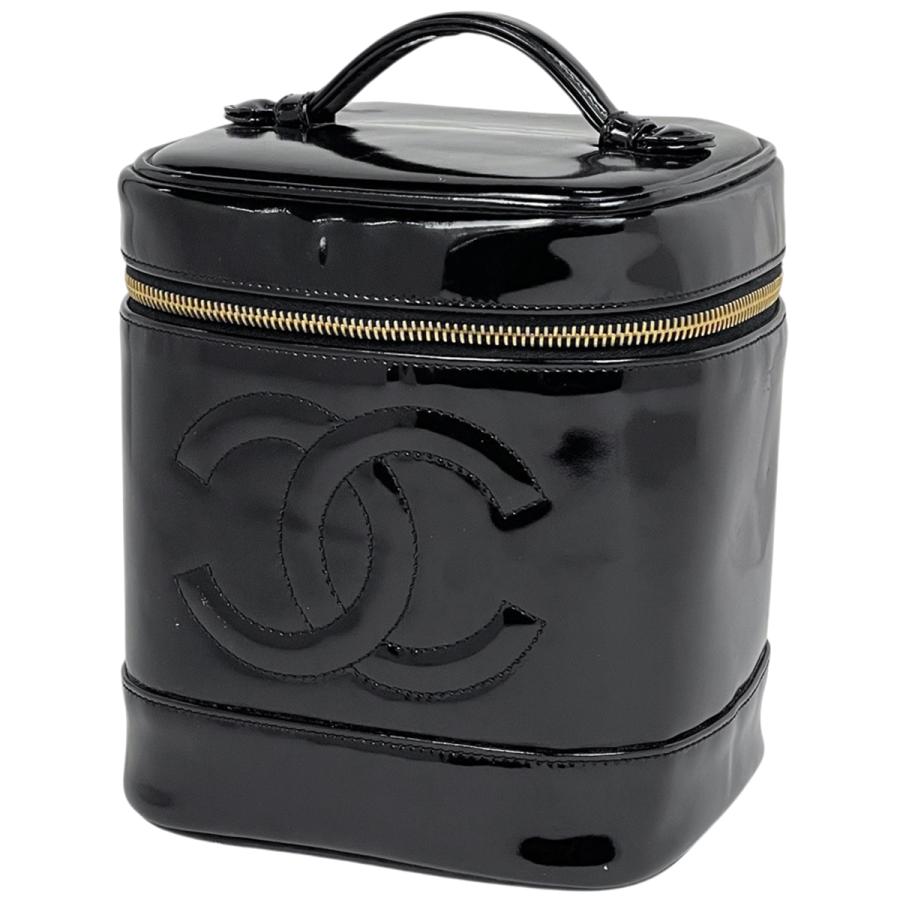 シャネル CHANEL ココマーク バニティバッグ メイク コスメ 化粧ポーチ パテントレザー ブラック A01998 レディース 中古
