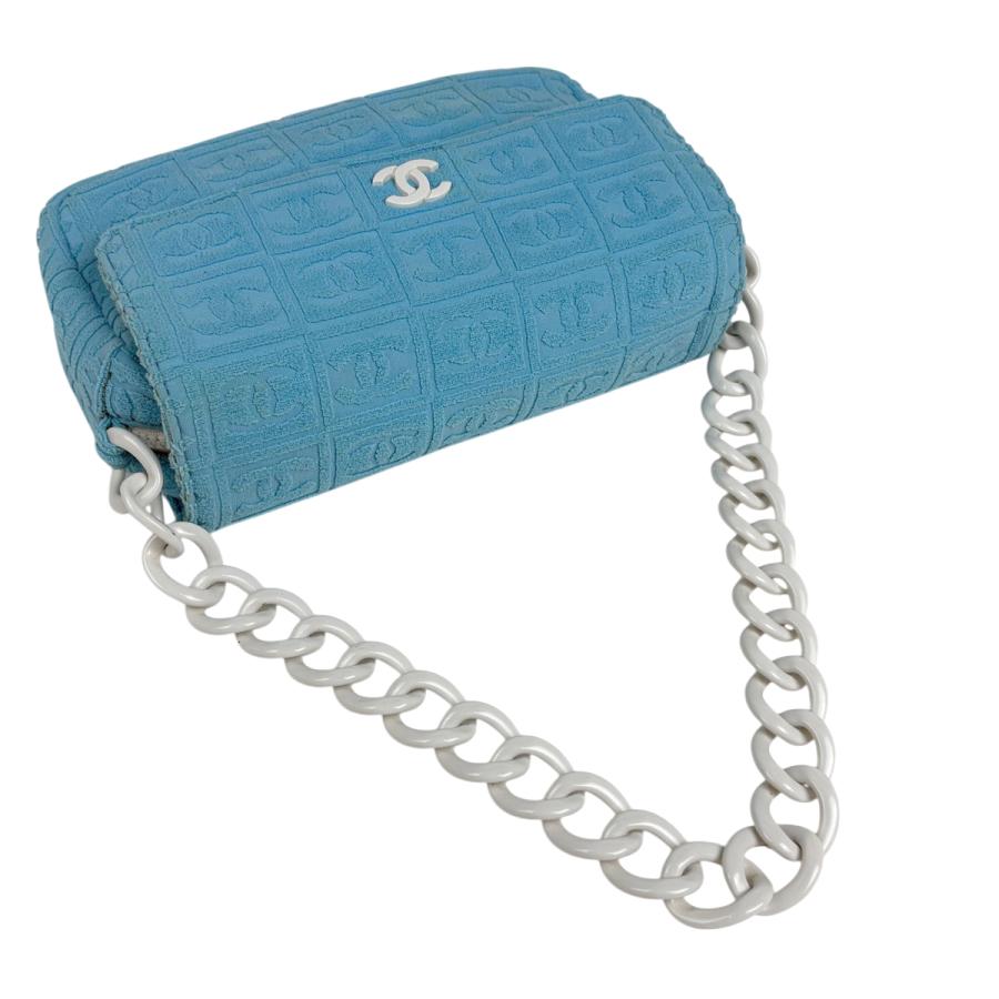 シャネル CHANEL ココマーク プラチェーン ショルダーバッグ ファブリック ライトブルー レディース 中古_11
