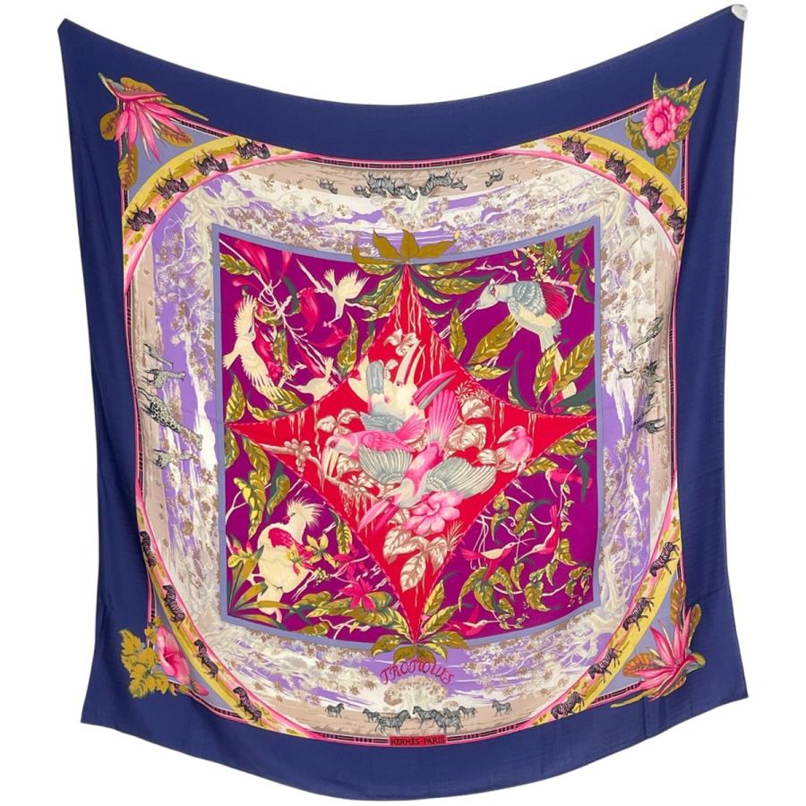 HERMES（エルメス） カレ140 TROPIQUES トロピカル 花柄 鳥柄 ショール