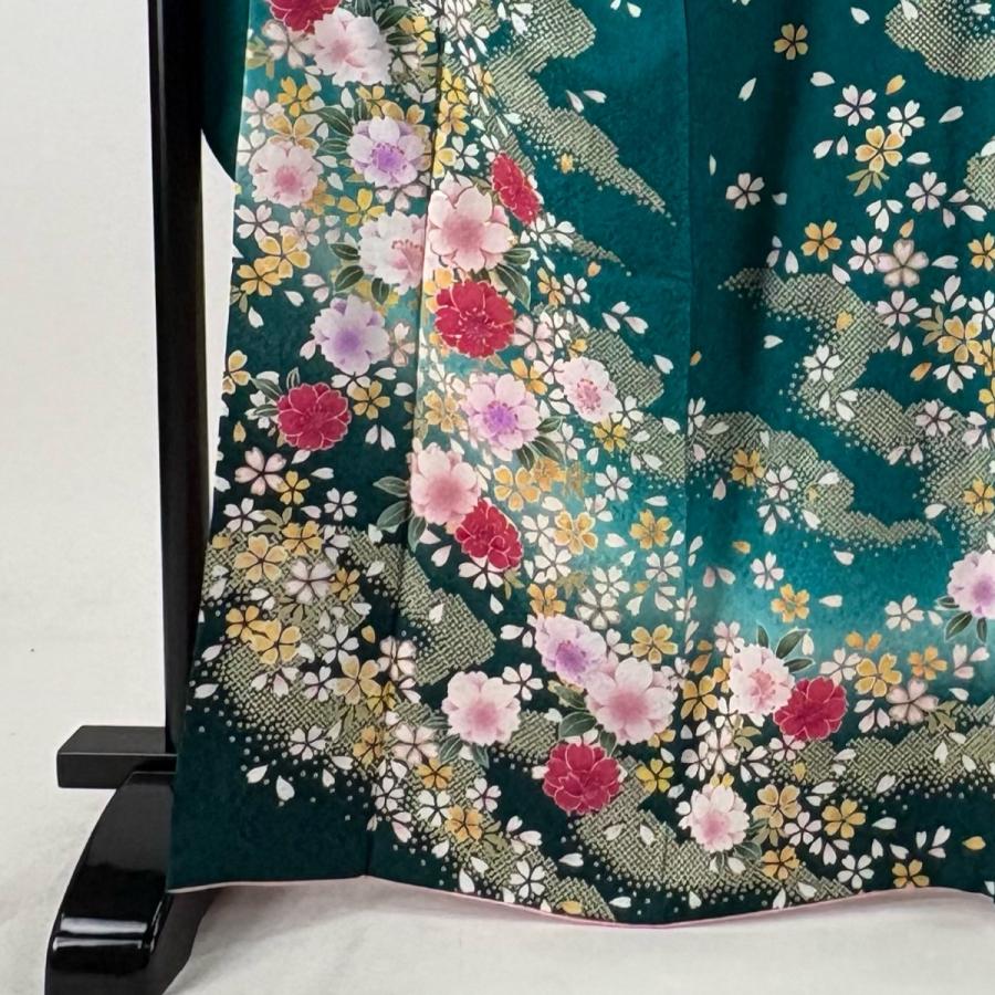 美品 振袖 身丈166cm 裄丈68.5cm L 袷 袋帯フルセット 桜 霞 箔 金彩