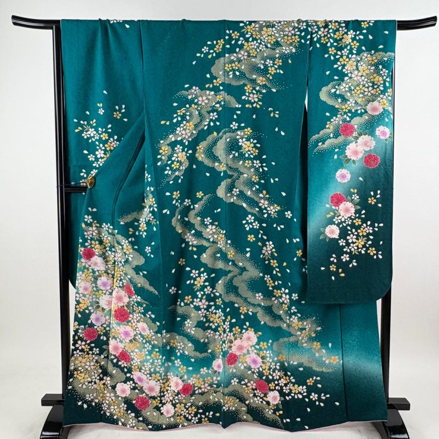 美品 振袖 身丈166cm 裄丈68.5cm L 袷 袋帯フルセット 桜 霞 箔 金彩