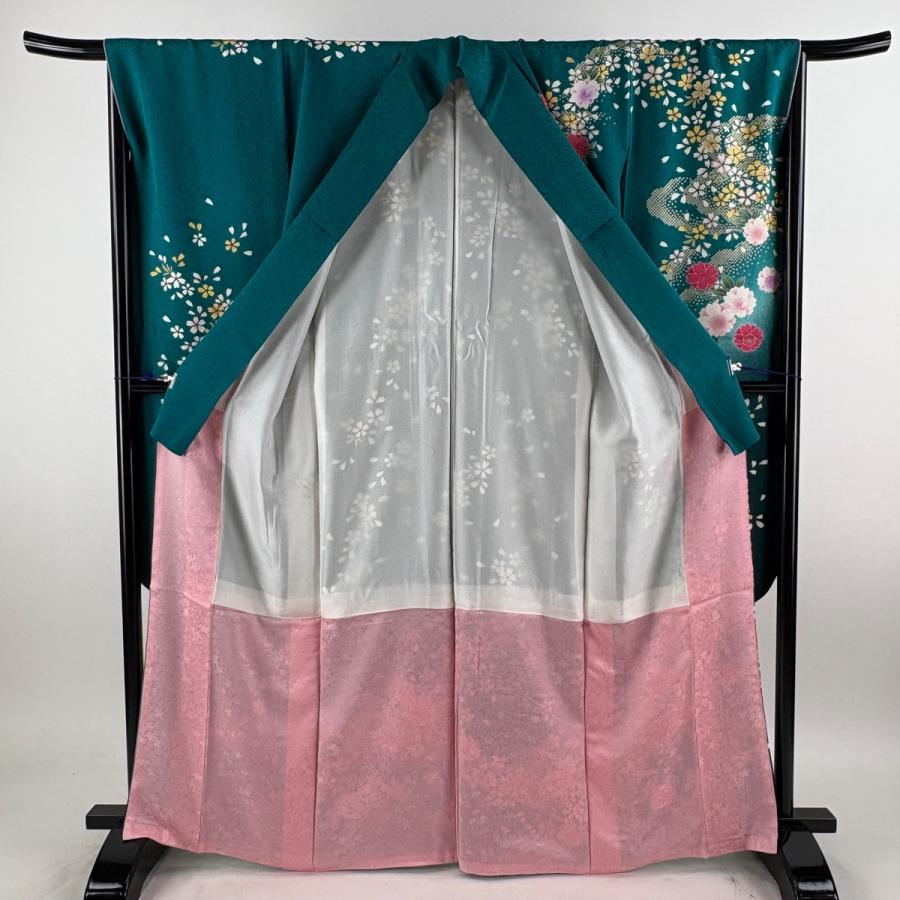 美品 振袖 身丈166cm 裄丈68.5cm L 袷 袋帯フルセット 桜 霞 箔 金彩