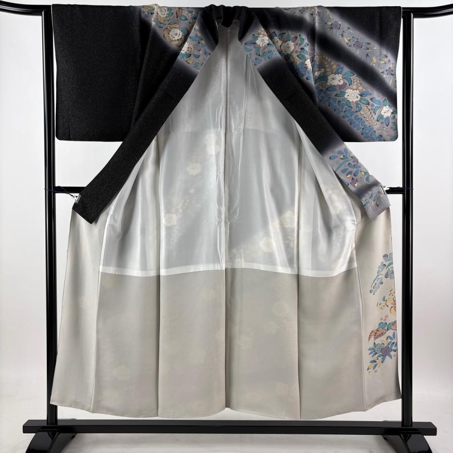 美品 訪問着 身丈153cm 裄丈62cm S 袷 辻が花柄 銀通し 金彩 黒 正絹 名品 中古_2