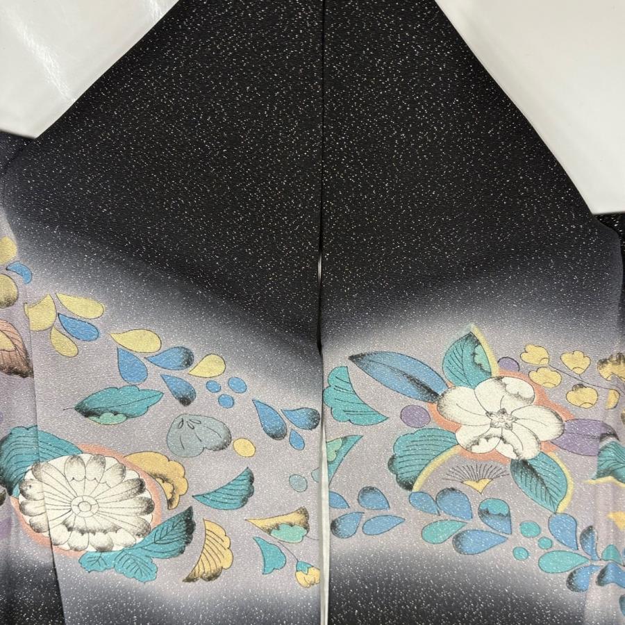 美品 訪問着 身丈153cm 裄丈62cm S 袷 辻が花柄 銀通し 金彩 黒 正絹 名品 中古_4