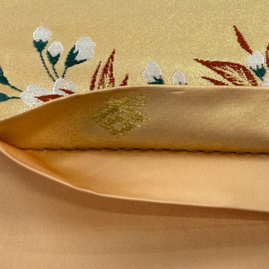 袋帯 名品 落款あり 本家加納 桜 箔 金糸 金色 お太鼓柄 正絹 中古_3