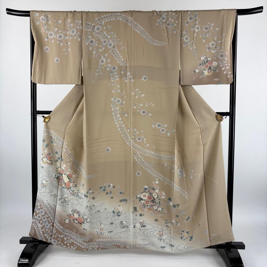 美品 訪問着 身丈158cm 裄丈67.5cm L 袷 袋帯セット 花車 流水 金銀彩 