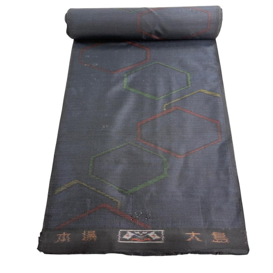 反物 秀品 大島紬 証紙 亀甲 紺色 正絹 中古 : リユースセレクト