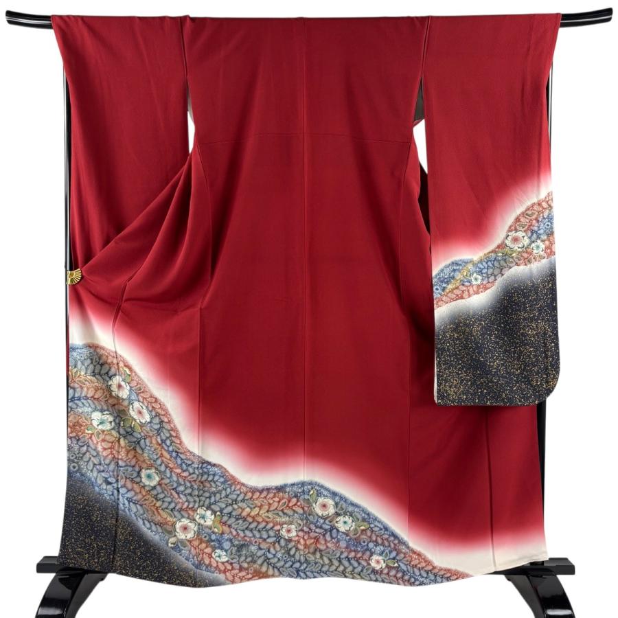 【振袖フルセット】身丈163.5cm 裄丈69cm 桜 手鞠 金彩 ぼかし 赤 振袖 身丈163.5cm 裄丈68.5cm L 袷 辻が花 金彩 ぼかし 赤 正絹 秀品