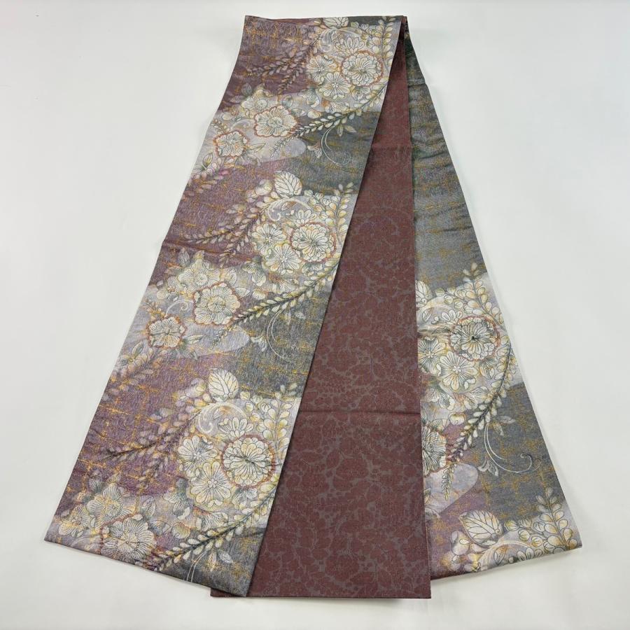 d*i様 豪華辻ヶ花　袋帯 美品 袋帯 名品 辻が花 格子 銀糸 箔 灰紫 六通 正絹 中古 : リユース