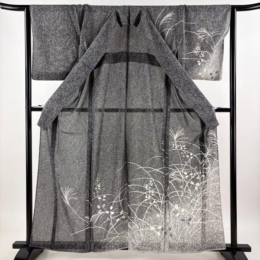 美品 訪問着 身丈160.5cm 裄丈63.5cm S 薄物 絽 萩 ススキ 銀糸 銀彩