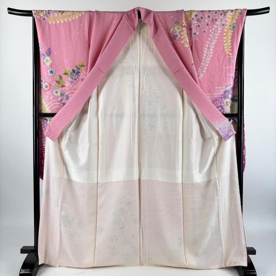 美品 振袖 身丈168cm 裄丈69cm L 袷 辻が花 流水 銀通し ぼかし ピンク