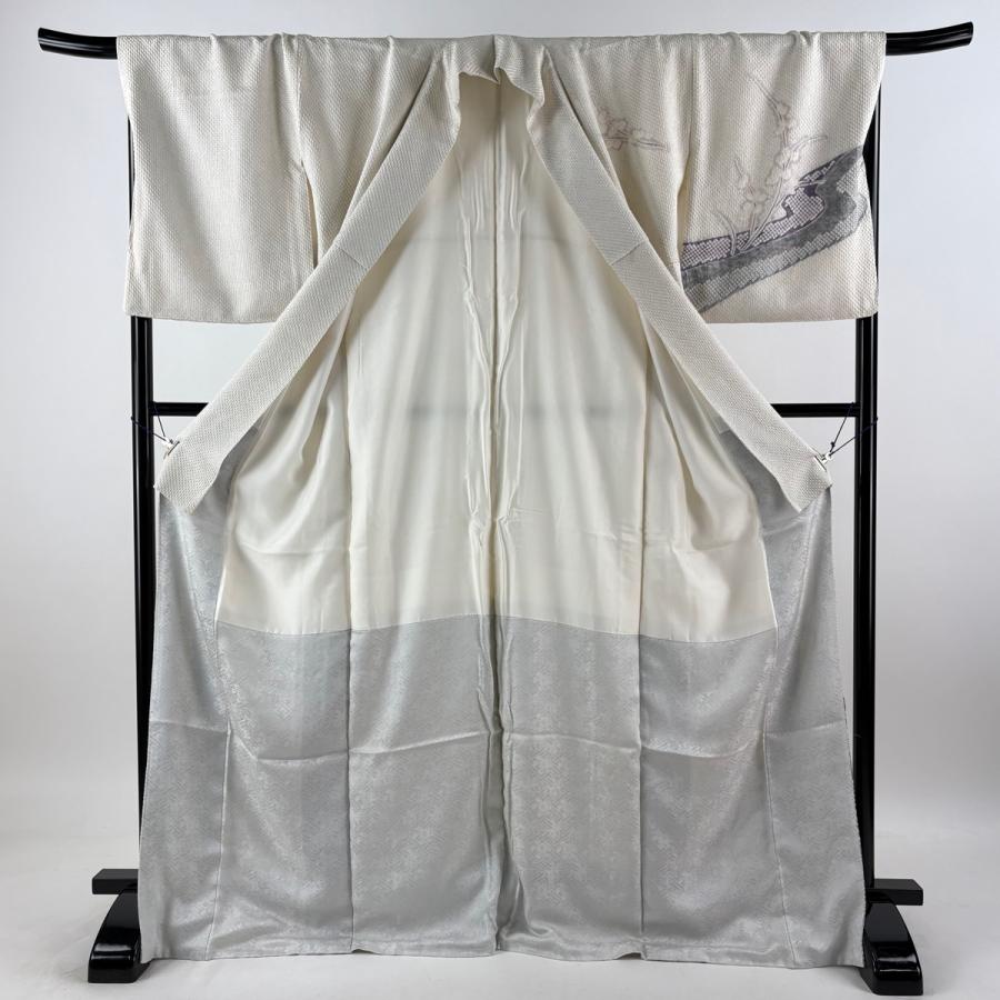付下げ 身丈171.5cm 裄丈68.5cm L 袷 やまと 草花 流水 絞り 金彩 クリーム 正絹 名品 中古_2