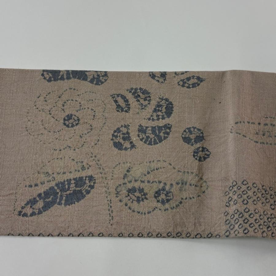 名古屋帯 紬地 草花文様 鹿の子絞り模様 名古屋帯 秀品 紬地 草花 絞り 灰紫 正絹 中古 : リユースセレクト