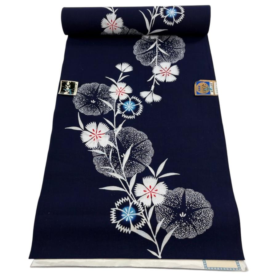 未使用品　浴衣反物　本染浴衣　反物　朝顔　花柄　白　紺　単色　シンプル 反物 優品 浴衣 撫子 朝顔 濃紺 綿 中古 : リユースセレクトショップ