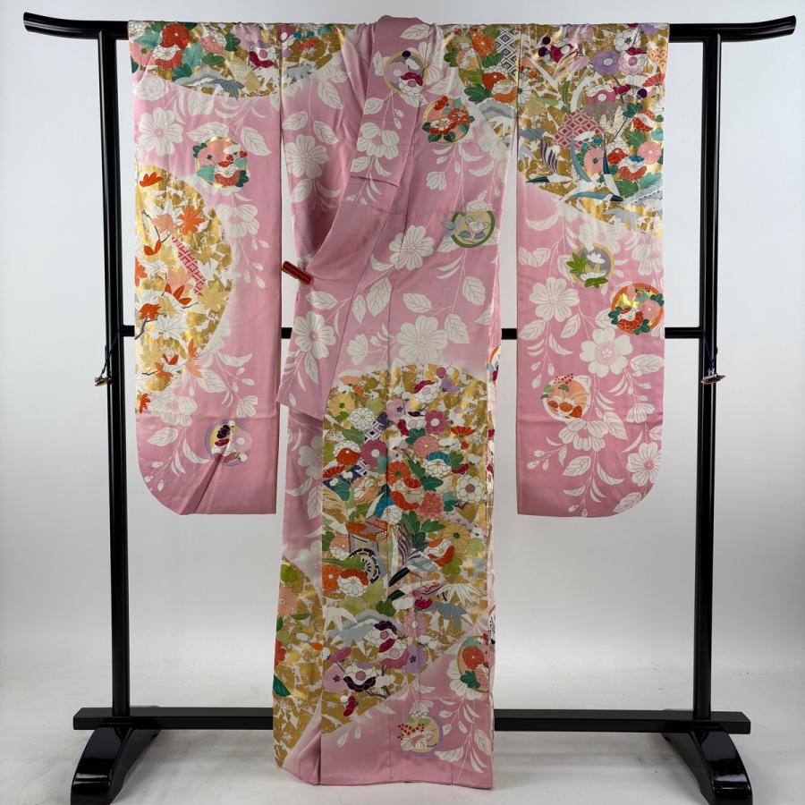 振袖 身丈165.5cm 裄丈61.5cm S 袷 千總 落款あり 御所車 菊 金糸 金彩