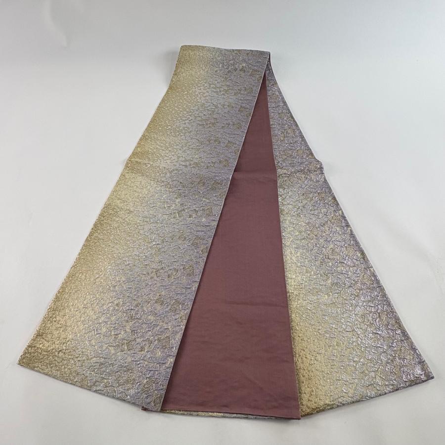 美品 袋帯 秀品 幾何学模様 金糸 箔 金色 全通 正絹 中古 : リユース 