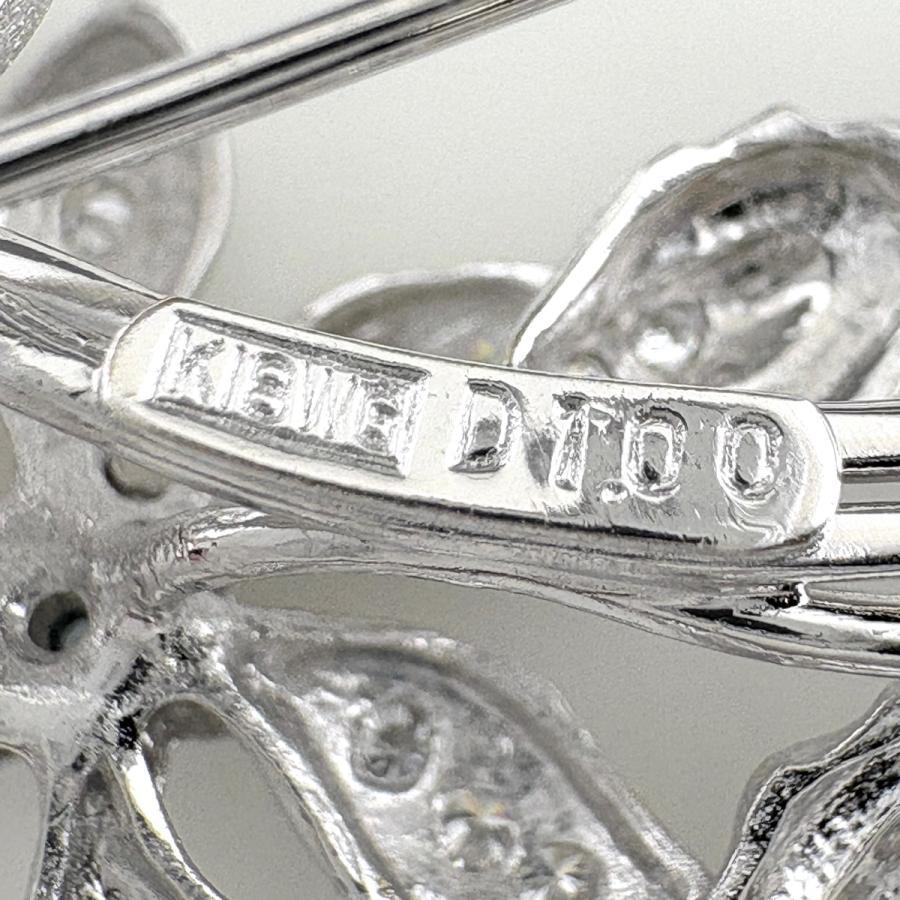 フラワーモチーフ デザインブローチ WG ホワイトゴールド メレダイヤ