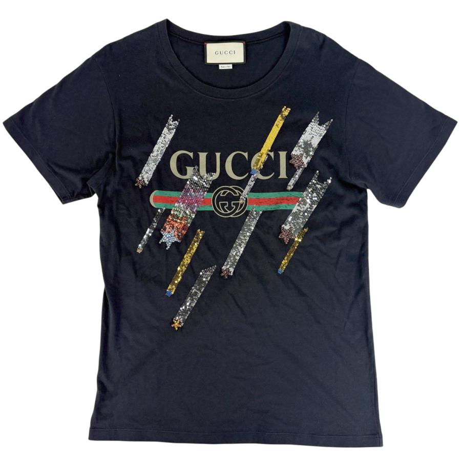 GUCCI（グッチ） ロゴ 半袖Tシャツ スパンコール トップス コットン
