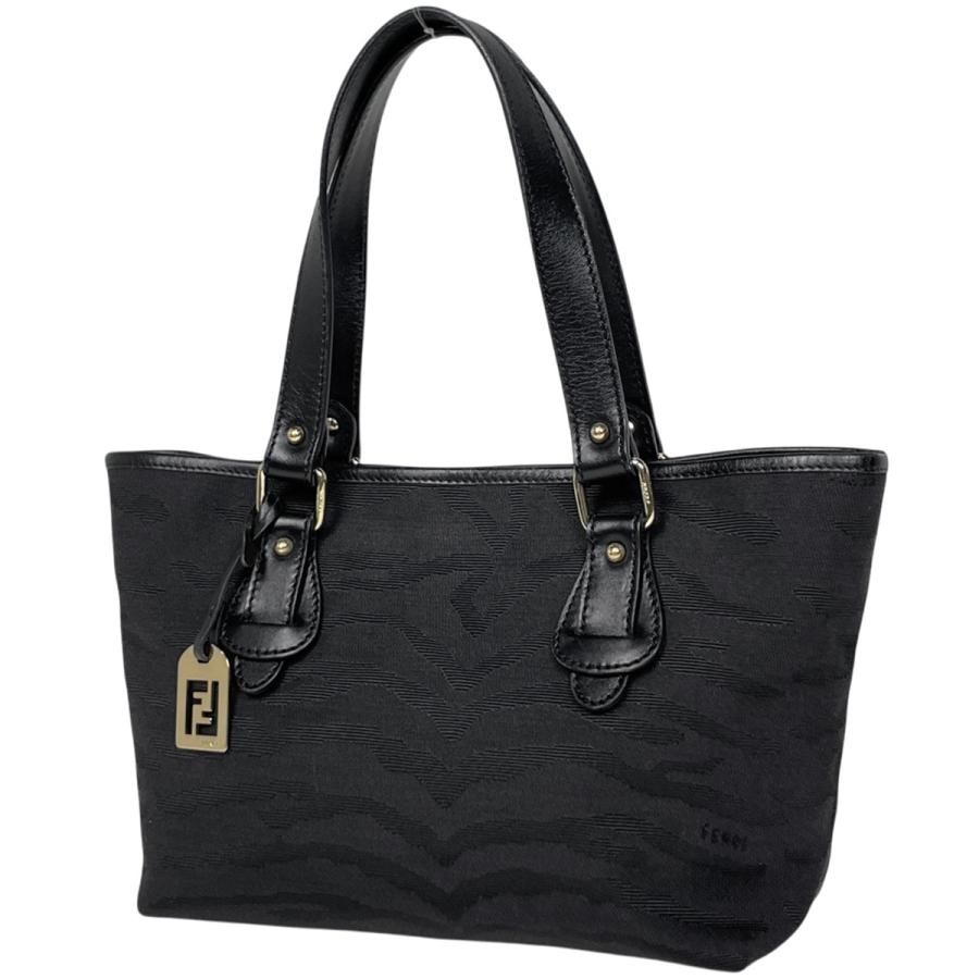 FENDI ゼブラ柄 ハンドバッグ FENDI（フェンディ） ロゴ ハンドバッグ ゼブラ柄 キャンバス ブラック