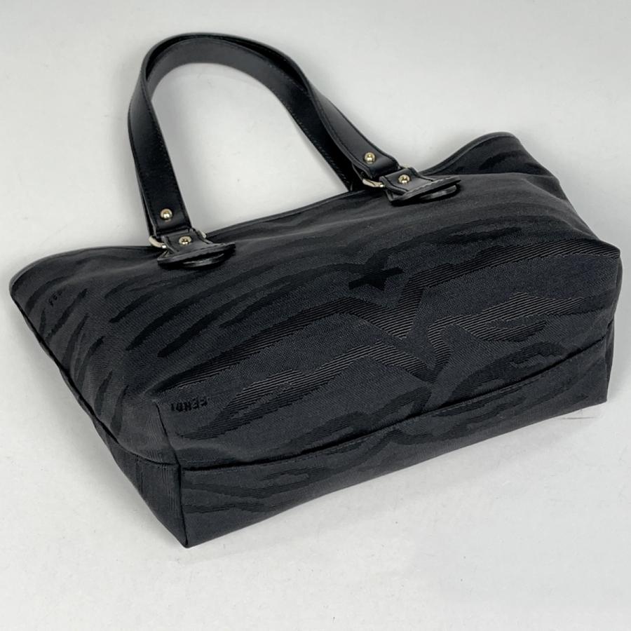 FENDI（フェンディ） ロゴ ハンドバッグ ゼブラ柄 キャンバス ブラック