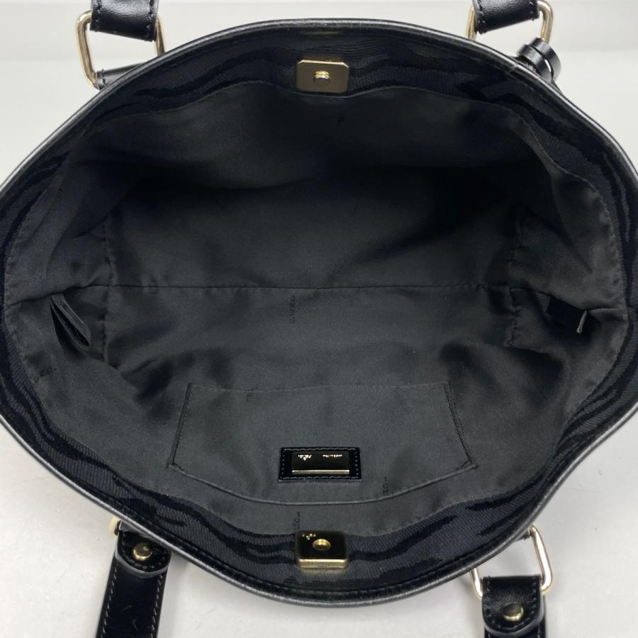 FENDI（フェンディ） ロゴ ハンドバッグ ゼブラ柄 キャンバス ブラック