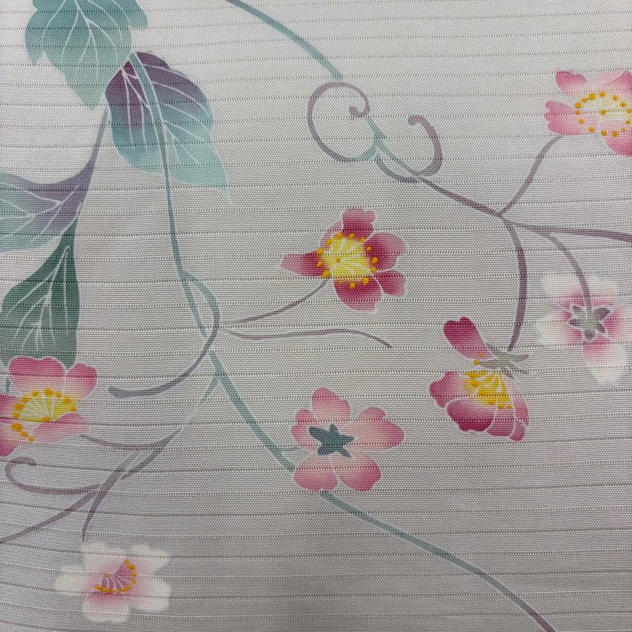 名古屋帯 秀品 落款あり 夏帯 絽 枝花 灰白 正絹 中古 : リユース 