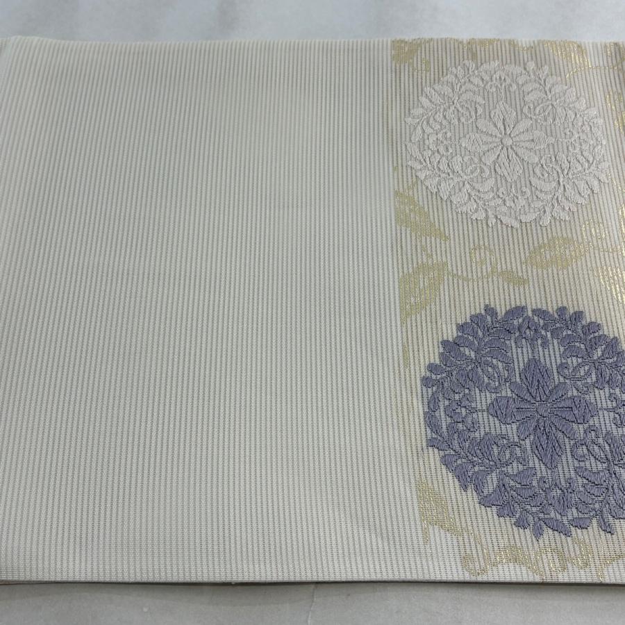 専用帯8994 ●高級 正絹 絽 夏帯 六通 袋帯 袋帯 逸品 夏帯 絽 八つ藤の丸 唐草 箔 クリーム 六通 正絹 中古