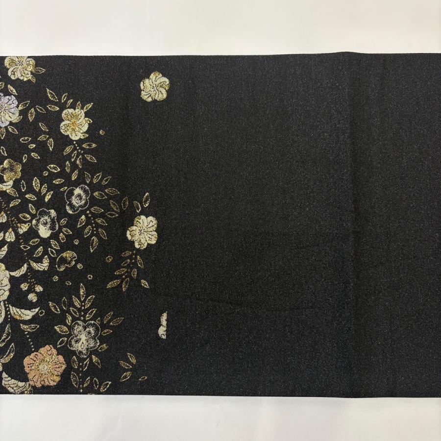 美品 袋帯 名品 やまと 草花 金糸 箔 黒 六通 正絹 中古 : リユース 