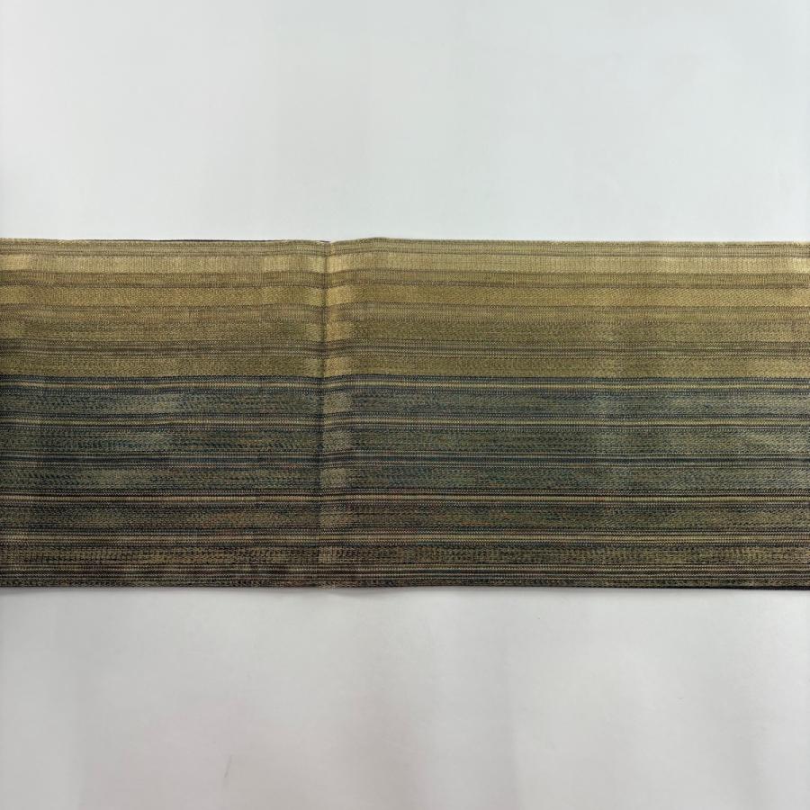 美品】 袋帯 秀品 縞 幾何学 金糸 金色 お太鼓柄 正絹 【】 袋帯 秀品