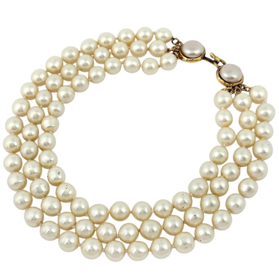 CHANEL シャネル ヴィンテージ フェイクパール　ネックレス CHANEL（シャネル） フェイクパール ネックレス 3連 GP ゴールド