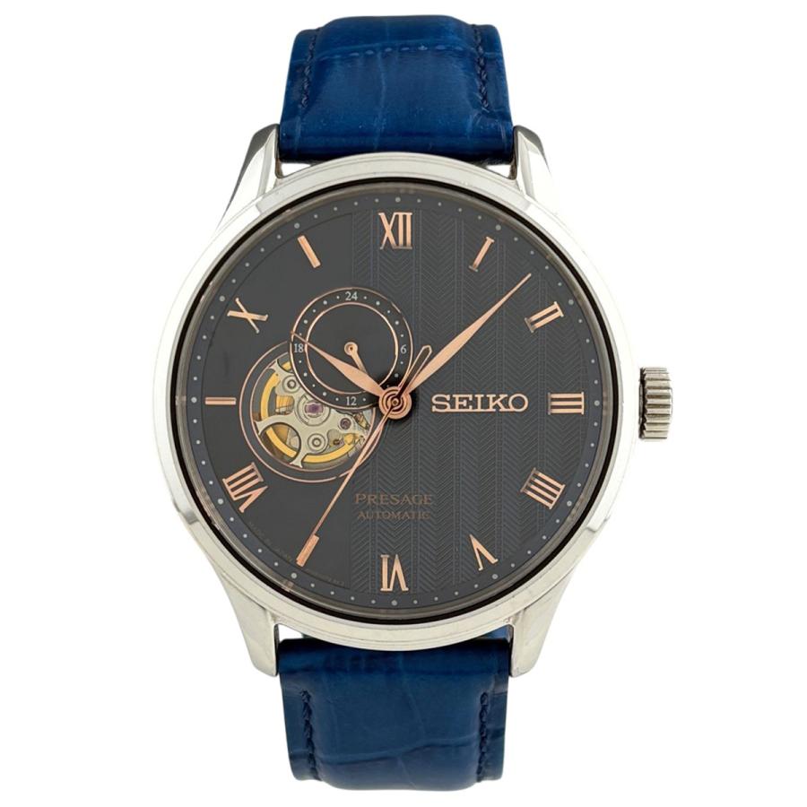 【稼動】SEIKO 自動巻き 腕時計 ネイビー　レザー SEIKO（セイコー） プレサージュ 4R39-00W0 腕時計 SS レザー 自動巻き