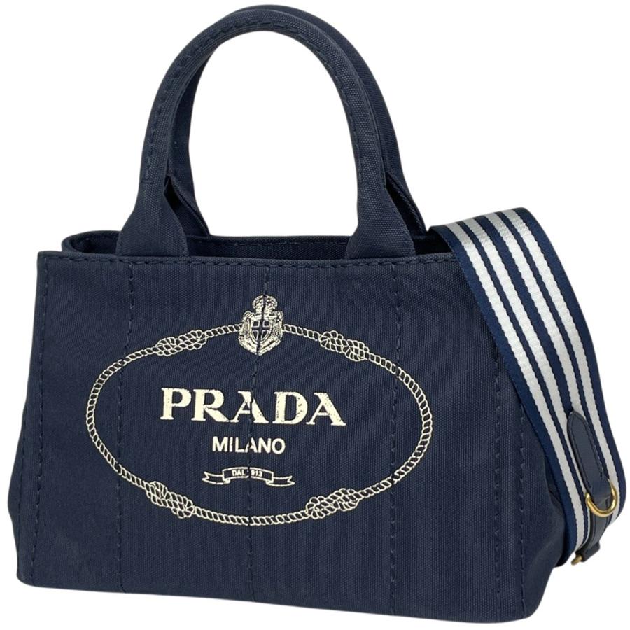 【中古】PRADA プラダ カナパ トートバッグ キャンバス ネイビー PRADA（プラダ） カナパトート 2WAY キャンバス ネイビー レディース