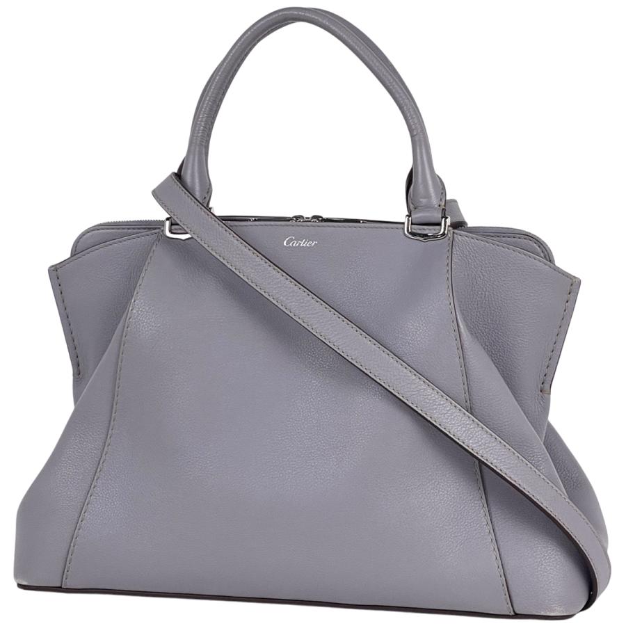 【Cartier】2wayバッグ　Cドゥ カルティエSM レザー　グレーパープル Cartier（カルティエ） ロゴ ハンドバッグ Cドゥ 2WAY レザー グレー