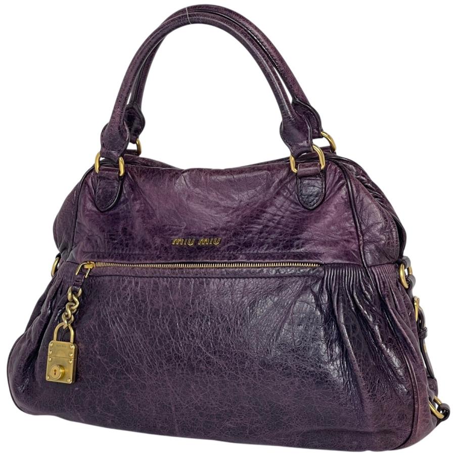 ミュウ Miu ロゴ ハンドバッグ レザー パープル レディース 中古