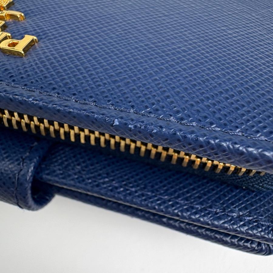PRADA プラダ サフィアーノレザー 二つ折り財布 ブルー 青 ゴールド金具 PRADA（プラダ） ロゴ 二つ折り 財布 サフィアーノレザー ブルー