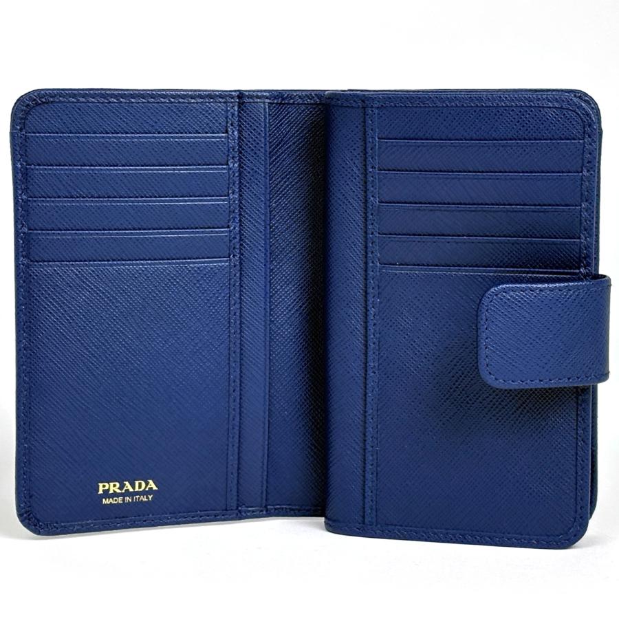 PRADA プラダ サフィアーノレザー 二つ折り財布 ブルー 青 ゴールド金具 PRADA（プラダ） ロゴ 二つ折り 財布 サフィアーノレザー ブルー