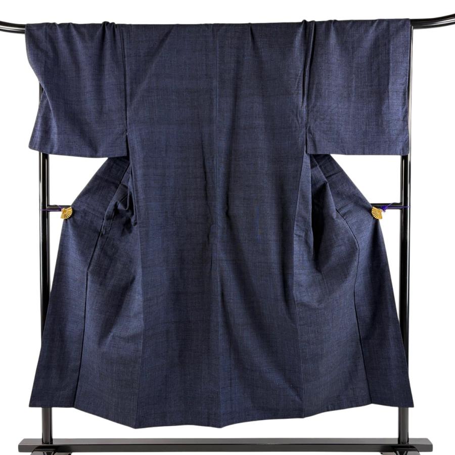 男着物 身丈150cm 裄丈72cm 正絹 美品 秀品 【中古】 美品 男着物 身丈150cm 裄丈72.5cm L 袷 アンサンブル 紬 紺色 正絹 秀
