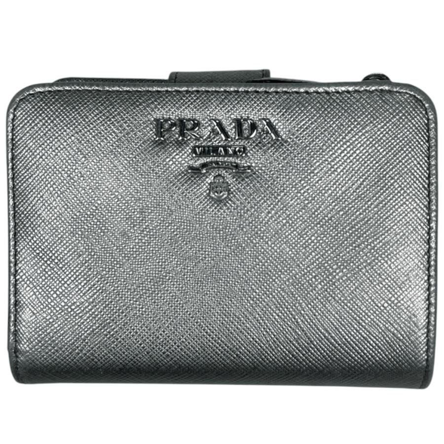 PRADA 美品 二つ折り財布 サフィアーノレザー PRADA（プラダ） 二つ折り財布 サフィアーノレザー シルバー
