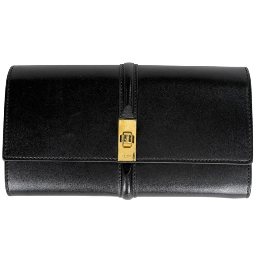 CELINE 黒 レザー 長財布 CELINE（セリーヌ） 長財布 二つ折り レザー ブラック レディース 中古