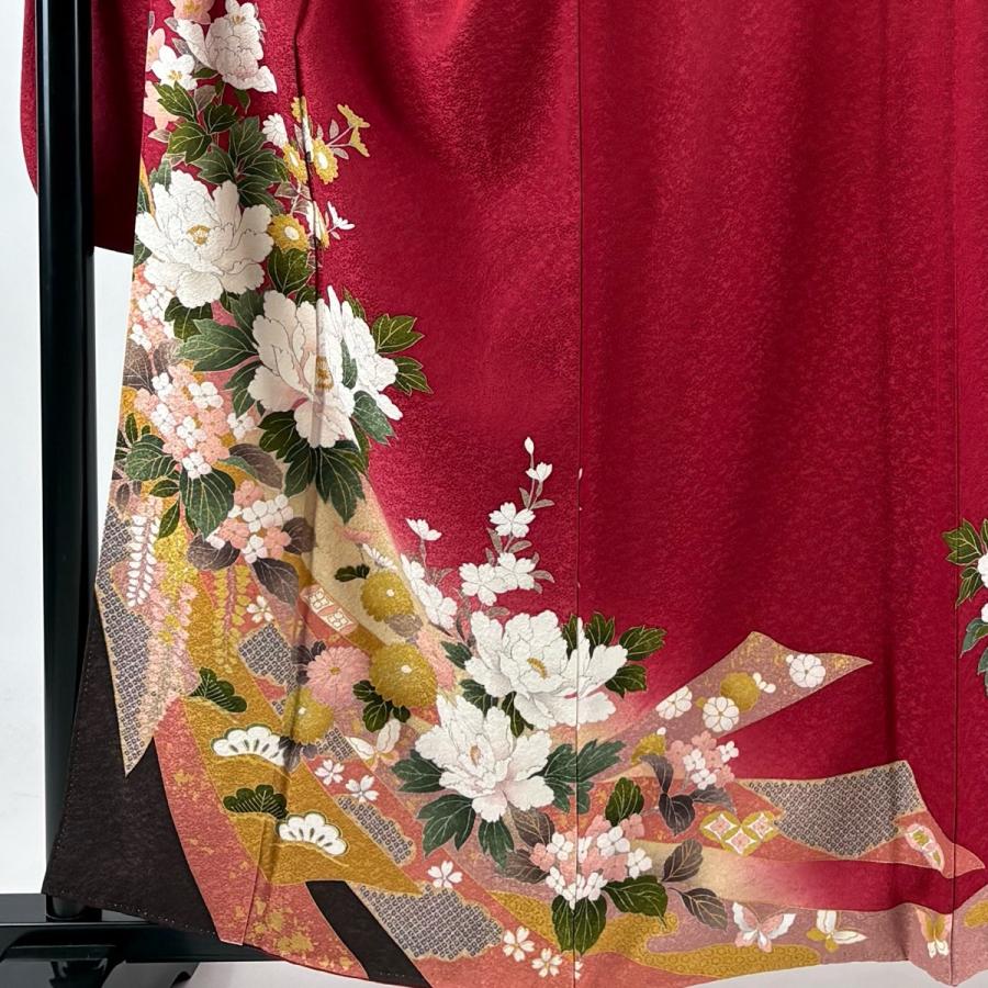 振袖 身丈160cm 裄丈68cm L 袷 牡丹 熨斗 金彩 ぼかし 赤 正絹 秀品 