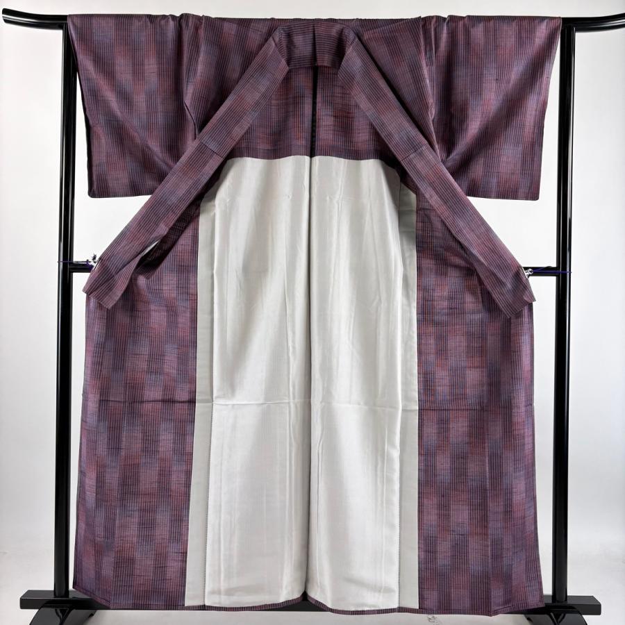 着用少ない！美品＊単衣＊筋紬＊灰藤色＊上品＆気品あり＊着物