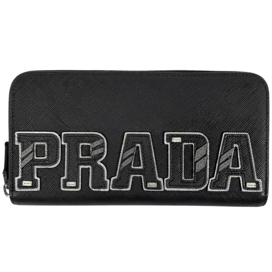 プラダ ラウンドファスナー サフィアーノ レザー ネロ ブラック 長財布 2ML317  中古 PRADA（プラダ） ロゴ ラウンドファスナー 長財布 サフィアーノレザー