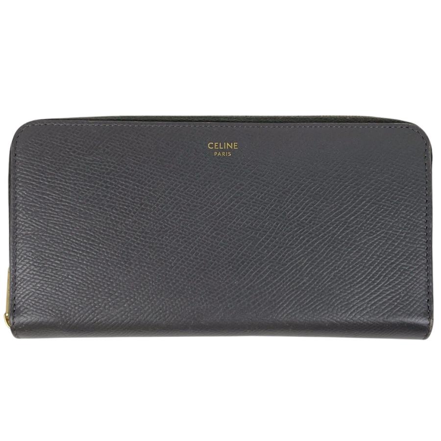 セリーヌ 長財布　グレー　CELINE CELINE（セリーヌ） ロゴ 長財布 レザー グレー レディース 中古