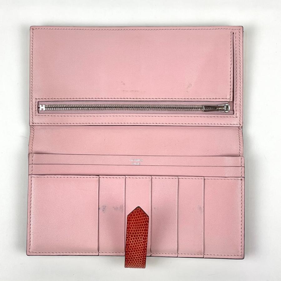 HERMES（エルメス） ベアン スフレ Hロゴ 長財布 リザード ローズ 
