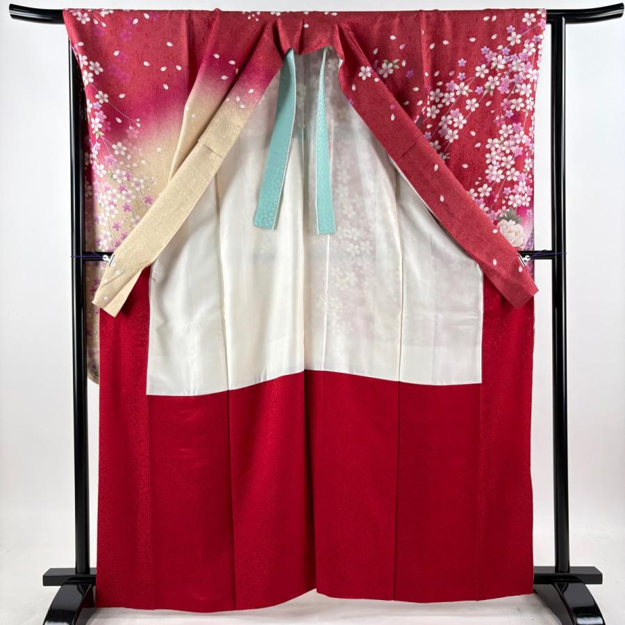美品 振袖 身丈163.5cm 裄丈65cm M 袷 袋帯フルセット 枝垂れ桜 牡丹 