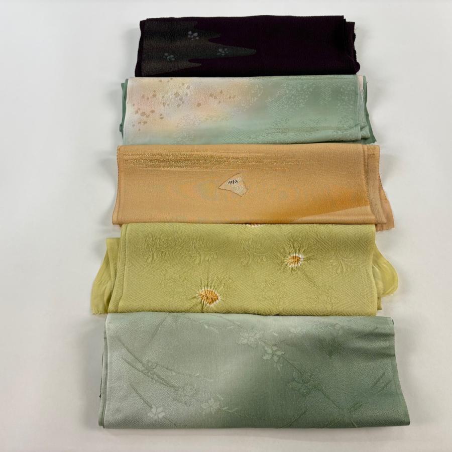 帯締め 優品 帯揚げ5枚セット よもぎ色 正絹 和装小物 中古 : リユース 