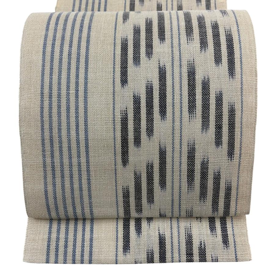 美品 名古屋帯 名品 八寸名古屋帯 松葉仕立て 夏帯 縞 幾何学模様