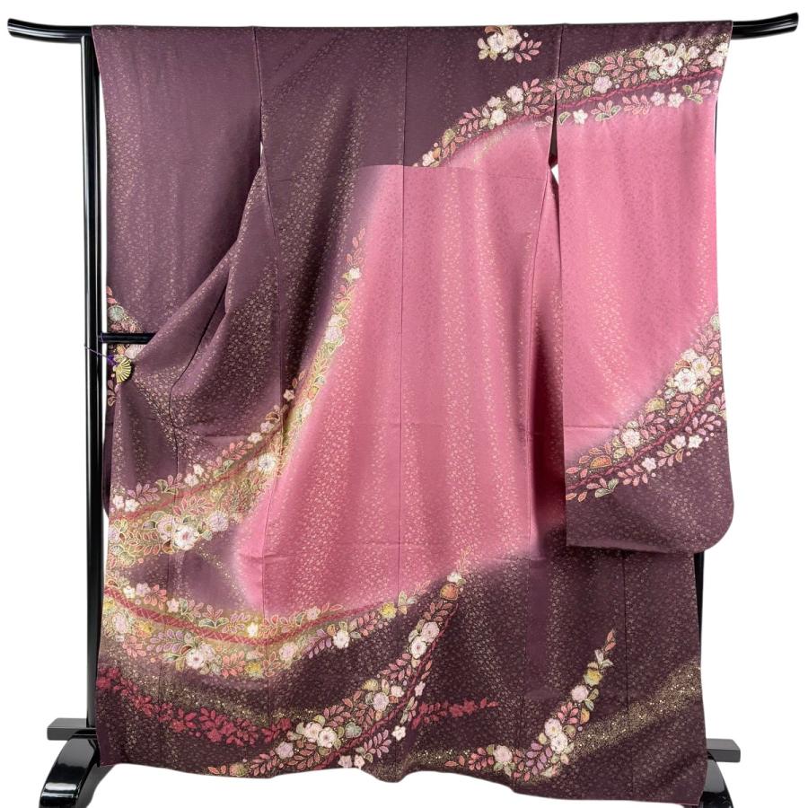美品 振袖 身丈166cm 裄丈66.5cm M 袷 徳永憲峯 落款あり 辻が花 金