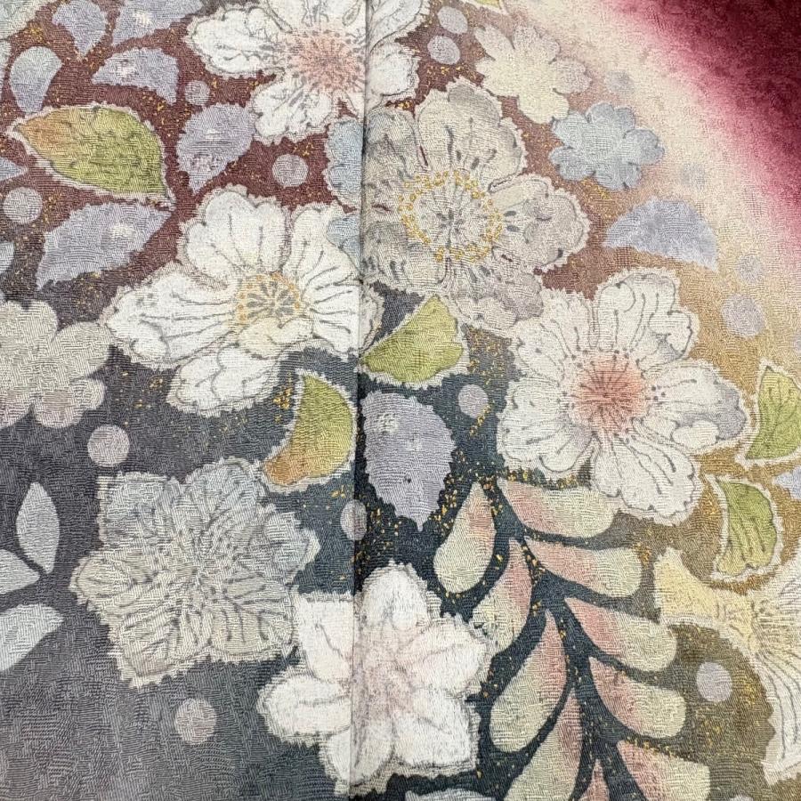 美品 訪問着 身丈153.5cm 裄丈64cm M 袷 辻が花柄 金彩 ぼかし 赤紫 